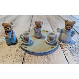 Vintage Homco H & G Teddy Bear Party Mini Tea Set Miniature Home & Garden